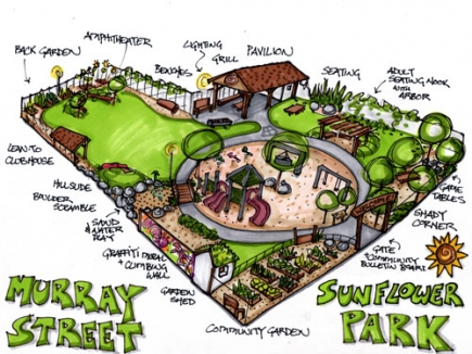 The design for Sunflower Park, developed through the BNP's "Design Your Own Park" project. The BNP is now helping to build it, in collaboration with the city and the United Way of Broome County.