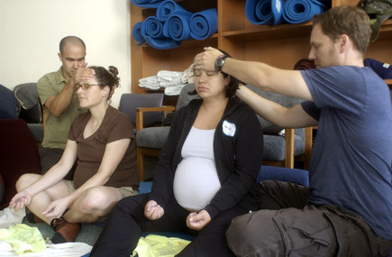 Couples participating in Nancy Bardacke’s Mindfulness-Based Childbirth and Parenting program.
