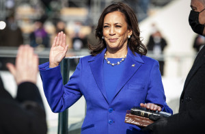 U.S. Vice President Kamala Harris is sworn into office in Washington, D.C., in January 2021.