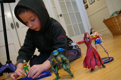 The author’s youngest son, Julian, has started to reject playing with female action figures.
