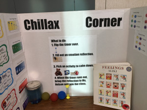 The Chillax Corner offers students space and activities to regulate their emotions.