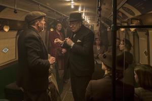 Winston Churchill (played by Gary Oldman) talks to the people of the London Underground in <em>The Darkest Hour</em>.