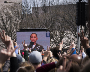Gun violence activist Emma González speaking at the March for Our Lives on March 24, 2018.