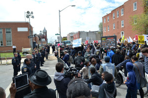 A protest at the Baltimore Police Department following Freddie Gray’s death.