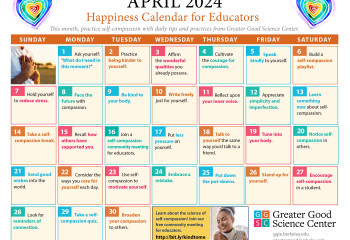 Happiness Calendar for Educators for April 2024