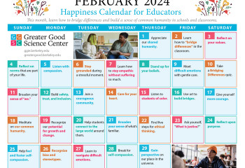 Happiness Calendar for Educators for February 2024