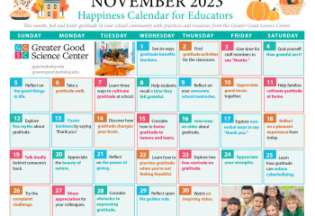 Happiness Calendar for Educators for November 2023