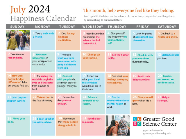 The July 2024 Happiness Calendar