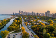 Aerial view of Lincoln Park in Chicago in the fall