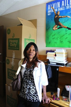 Geneva Halley stands amid the moving boxes in her daughter’s dorm room. When she and her two daughters fled Katrina’s floodwaters, they had little time to pack.