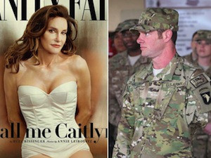 Caitlyn Jenner (left, on the cover of <em>Vanity Fair</em>) won the Arthur Ashe Courage Award from ESPN. This triggered a social media uproar, with many arguing that it should have gone to U.S. Army veteran Noah Galloway (right), an athlete who lost an arm and a leg in Iraq.