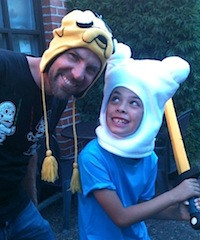 The author and his son modeling their Halloween costumes.