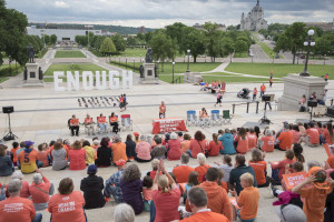 Moms Demand Action gather on the steps of the Minnesota capitol to call attention to the issue of gun violence in 2018.