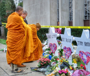Mourners visit the Tree of Life synagogue in Pittsburgh, PA.