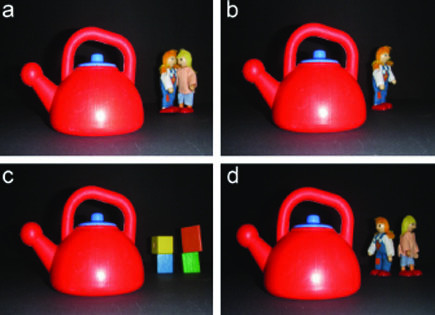 The four types of photos used by researchers who found that images with dolls facing each other in the background—like in image (a)—<a href=“http://greatergood.berkeley.edu/article/item/kind_kids1”>primed kids to help others.</a>