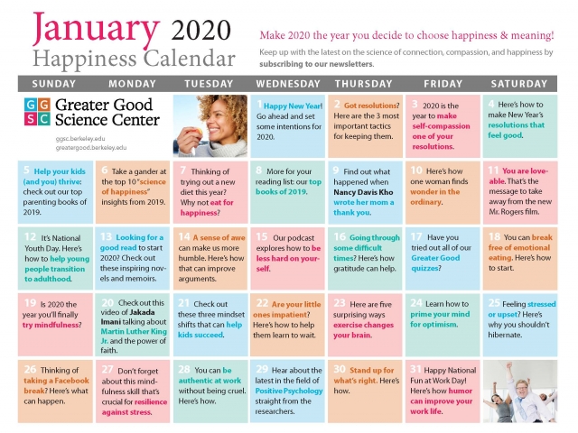Your Happiness Calendar for January 2020