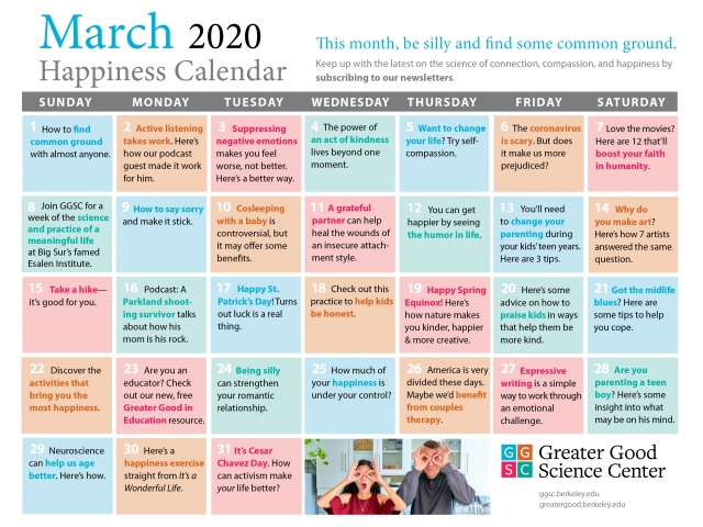Your Happiness Calendar for March 2020