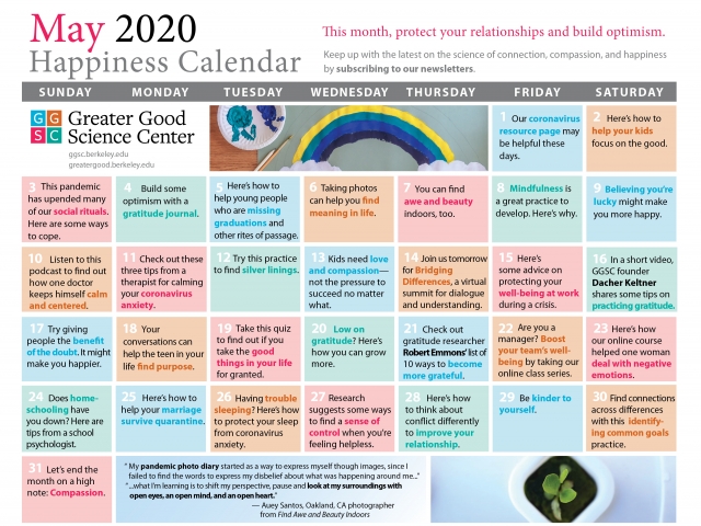 Your Greater Good Calendar for May 2020