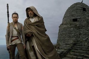 Daisy Ridley and Mark Hamill in <em>Star Wars: The Last Jedi</em>.