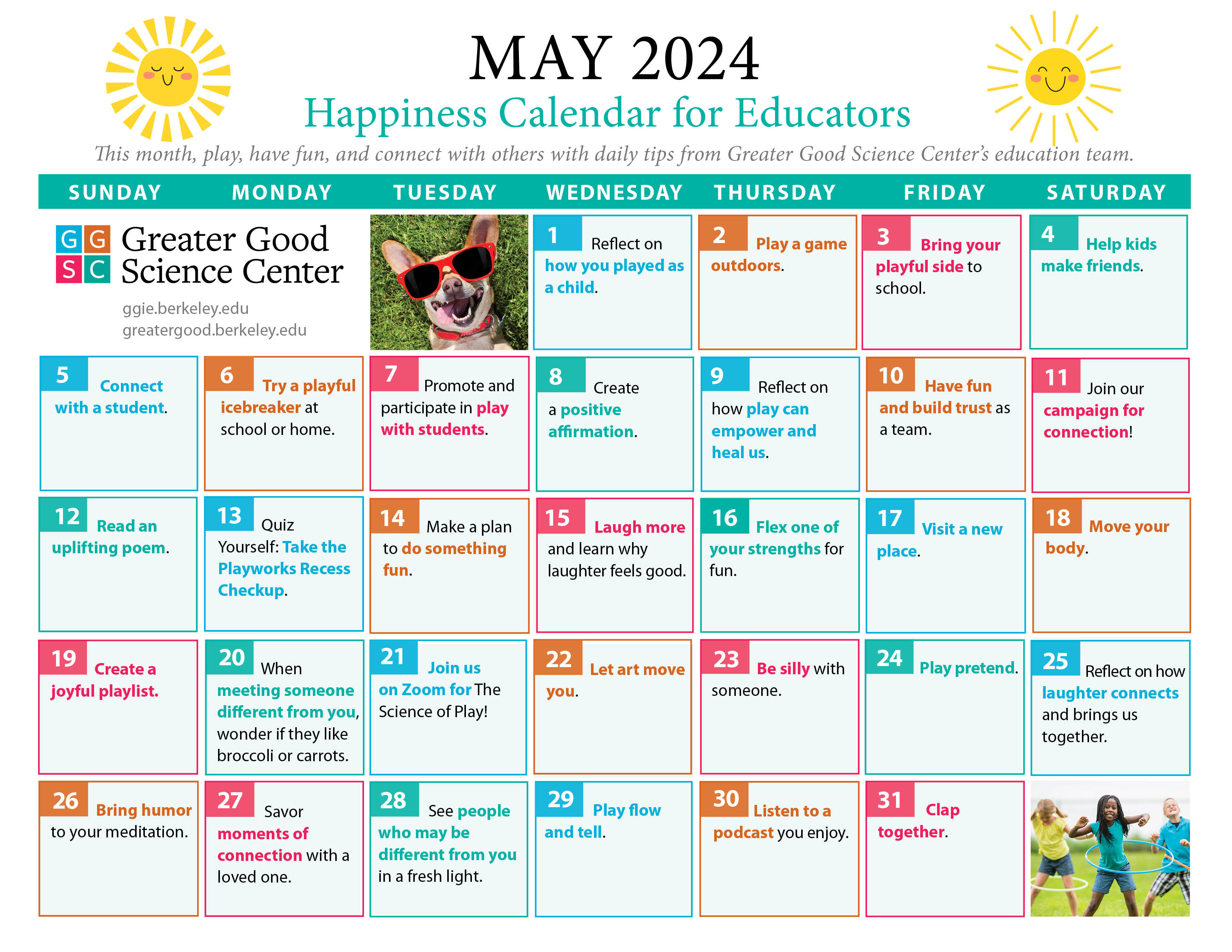 May 2024 happiness calendar for educators