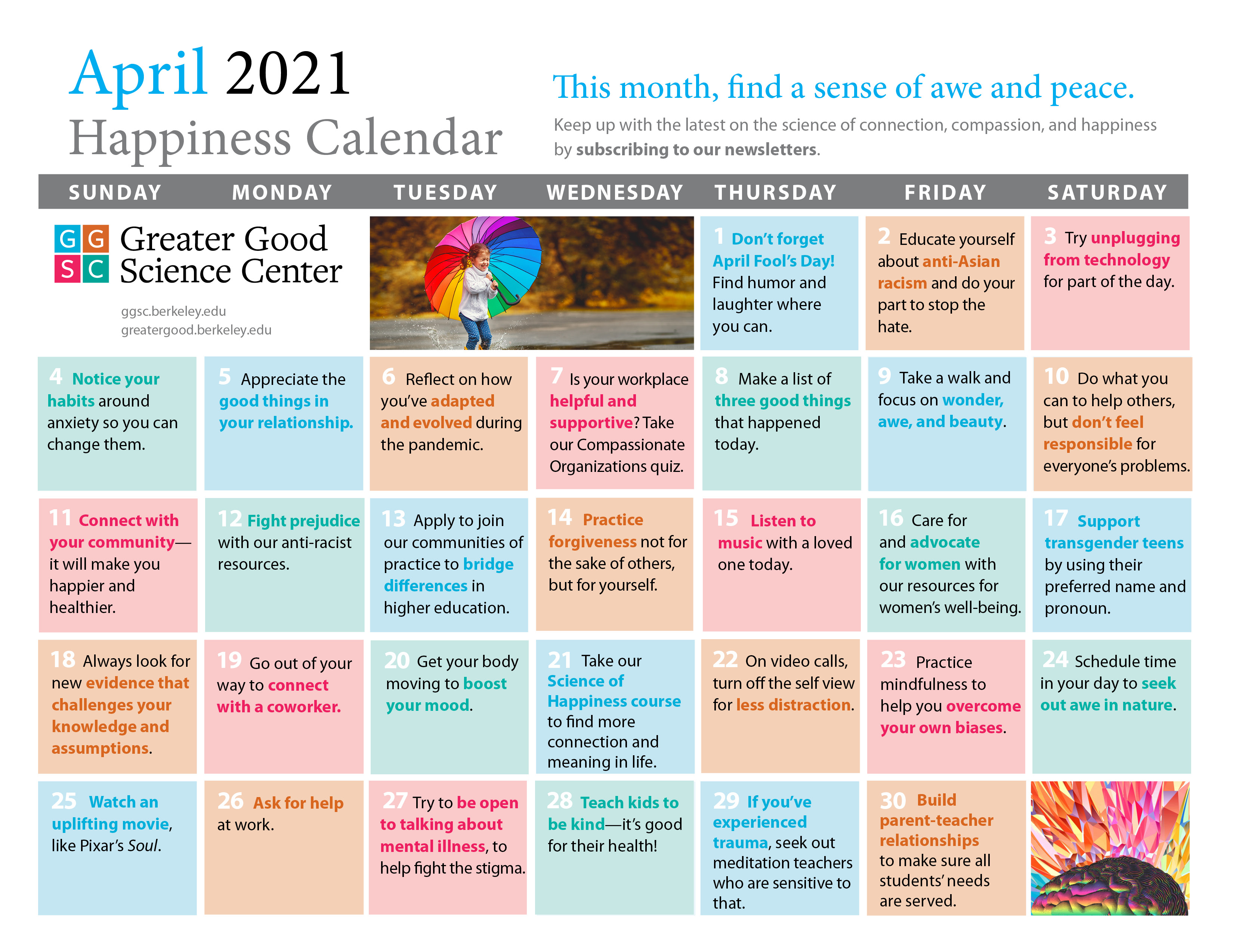 April happiness calendar
