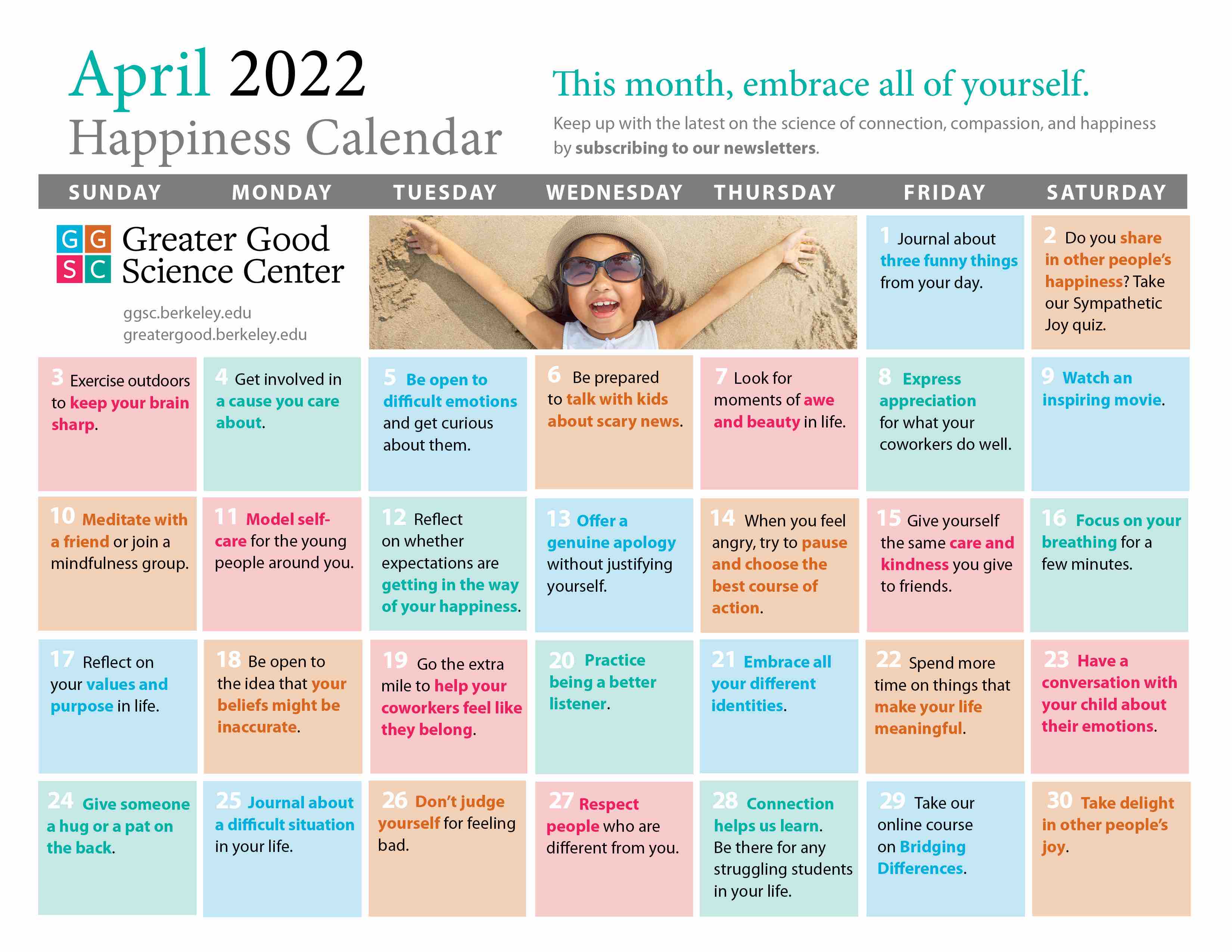 April 2022 happiness calendar