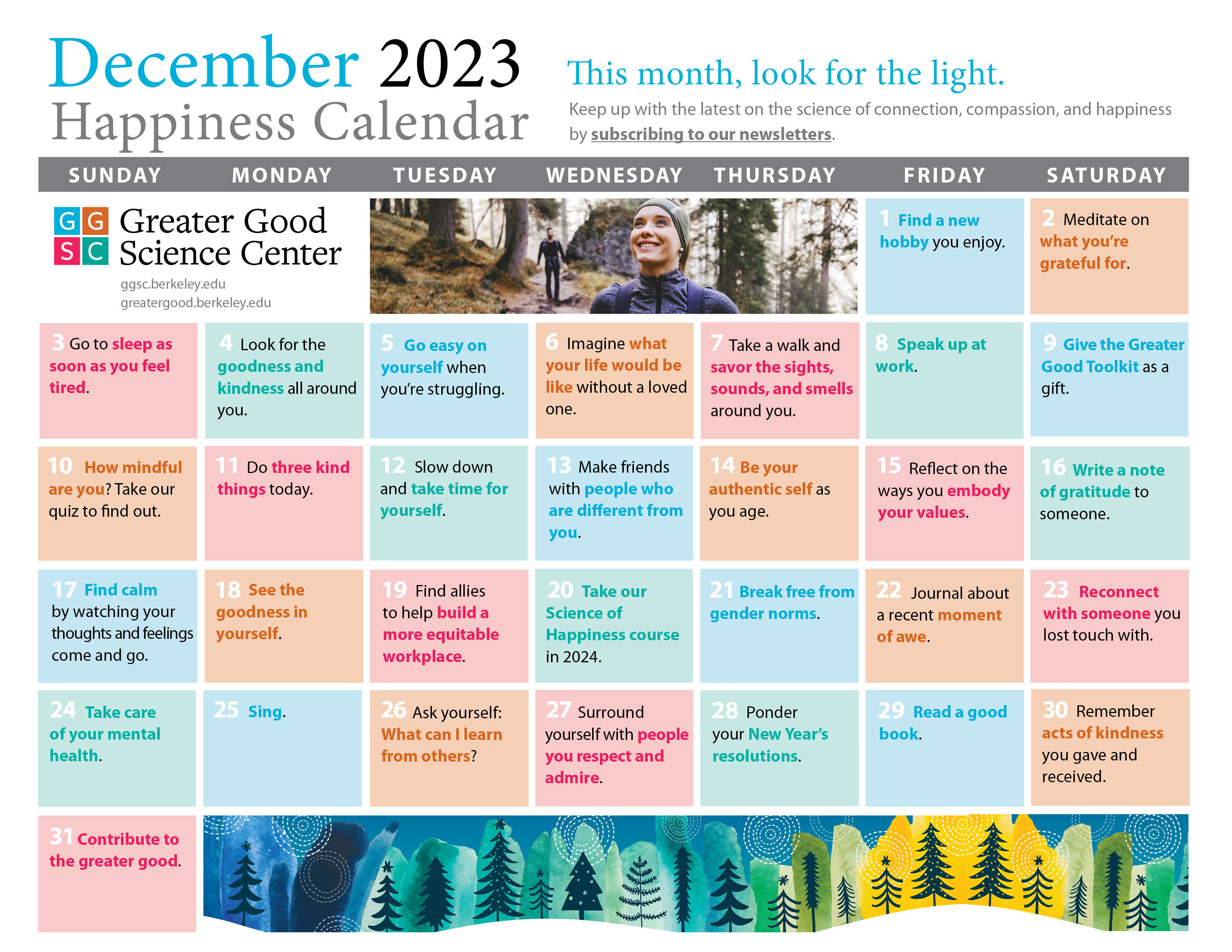 December 2023 happiness calendar