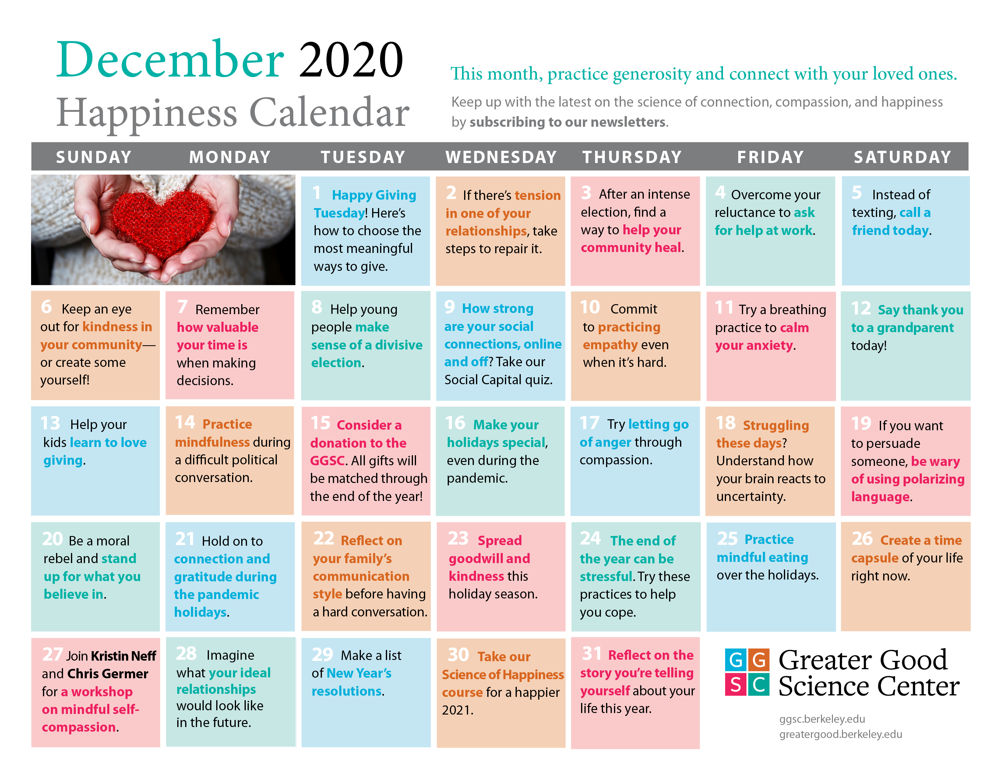 december happiness calendar