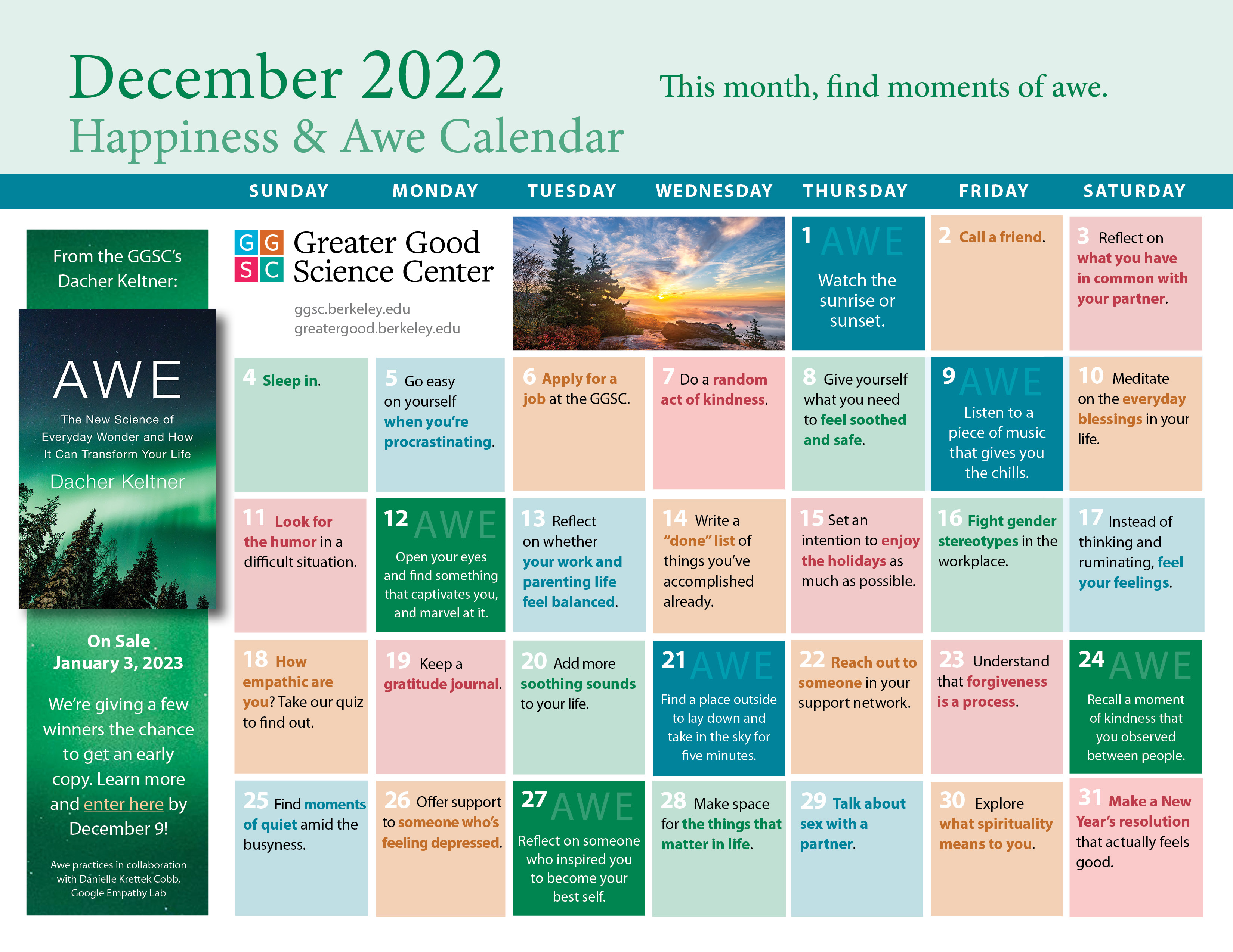 December 2022 happiness calendar