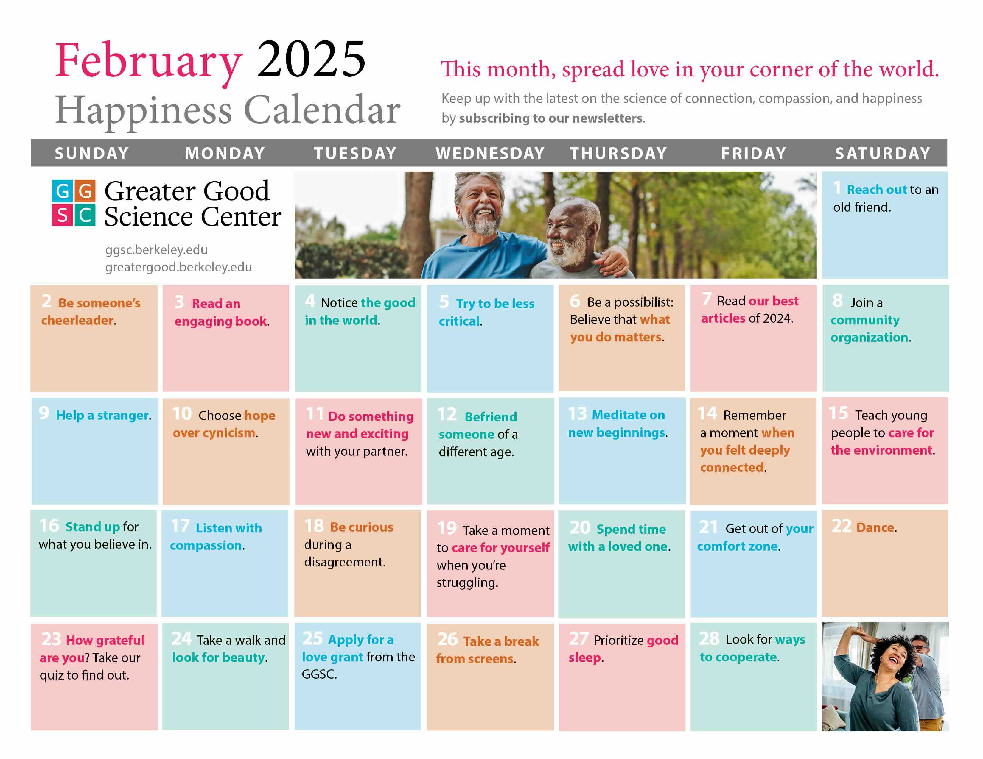 February 2025 happiness calendar