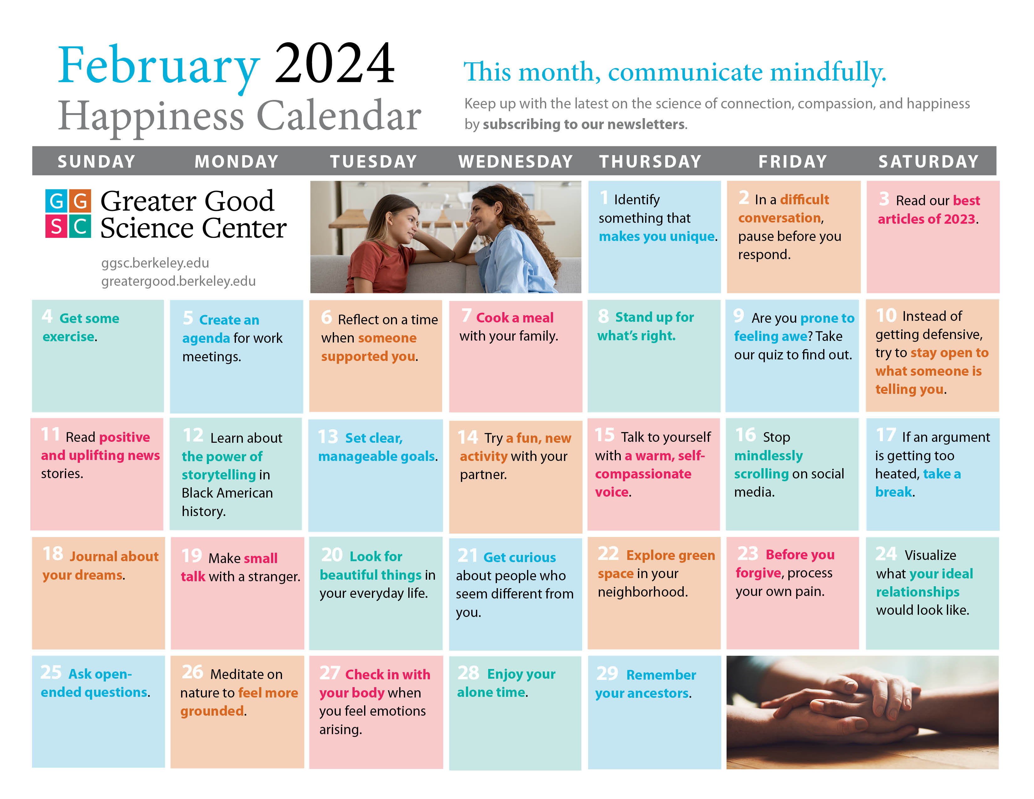 February 2024 happiness calendar