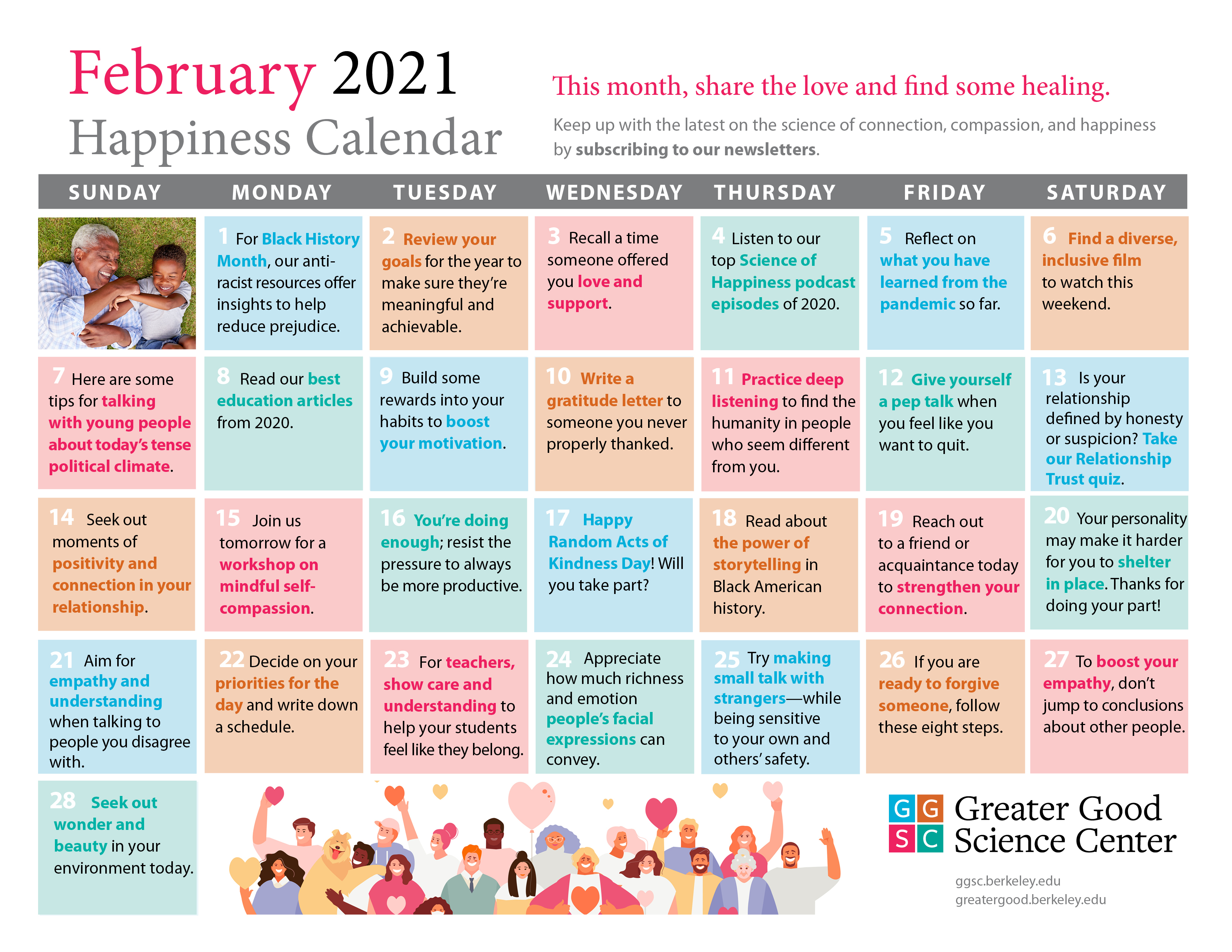 february happiness calendar
