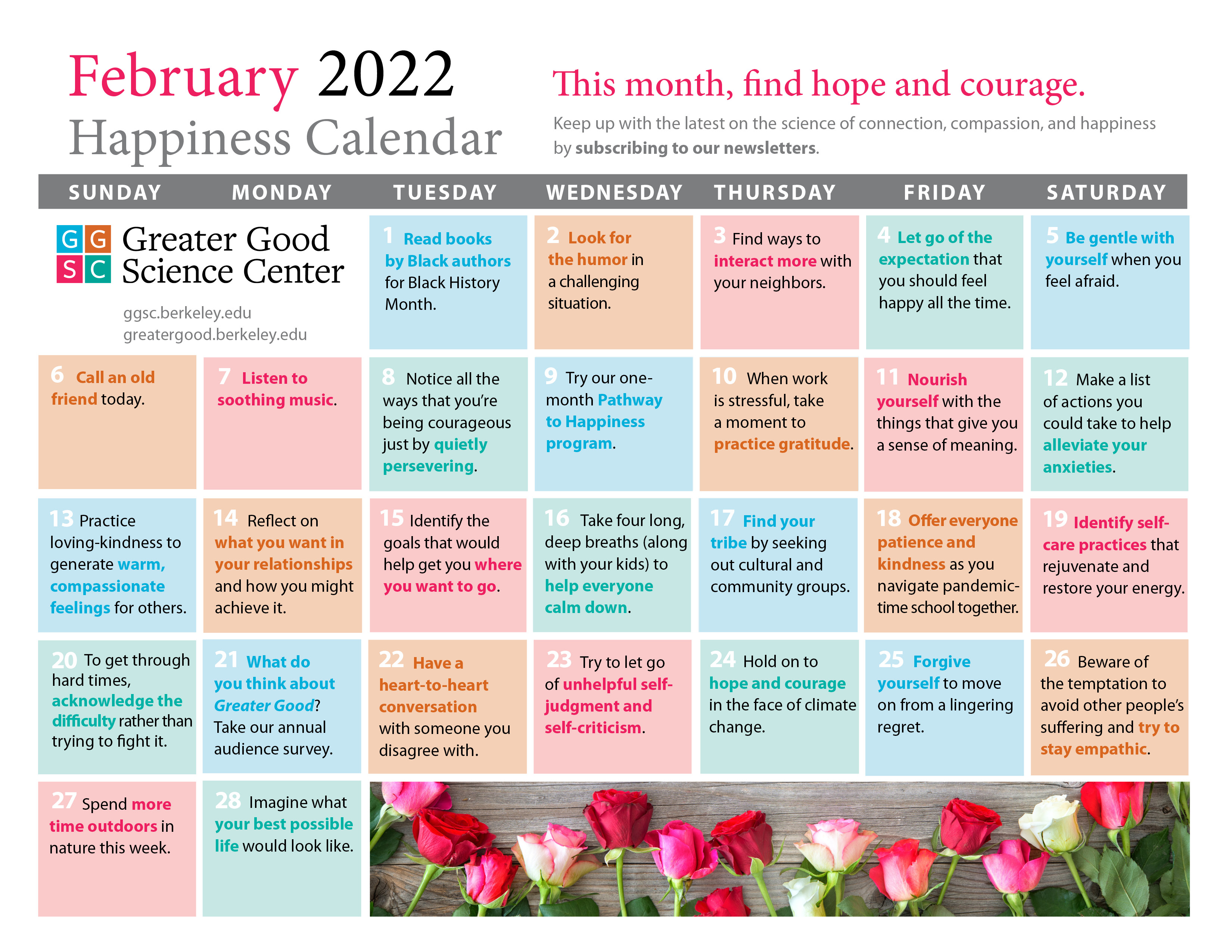 February 2022 happiness calendar