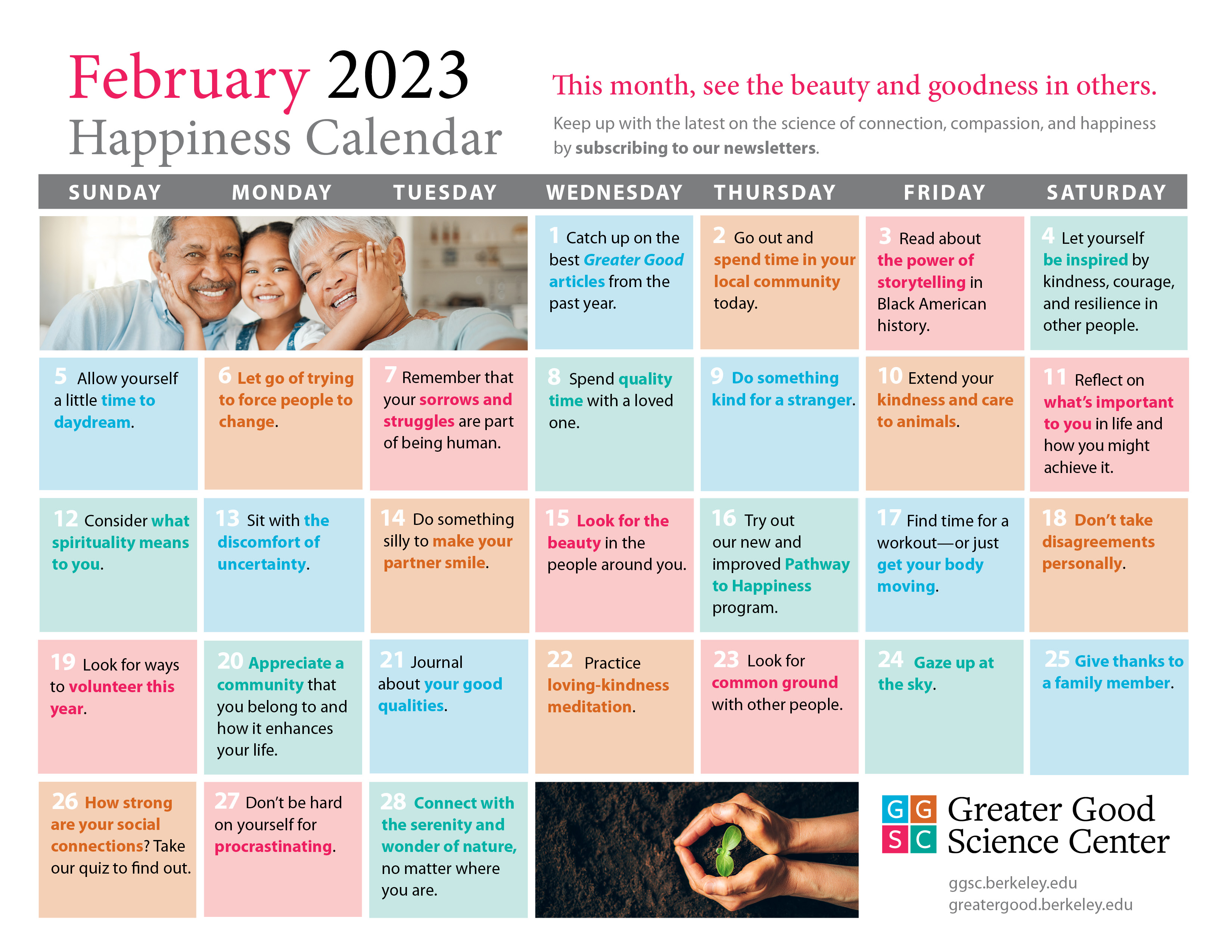 February 2023 happiness calendar