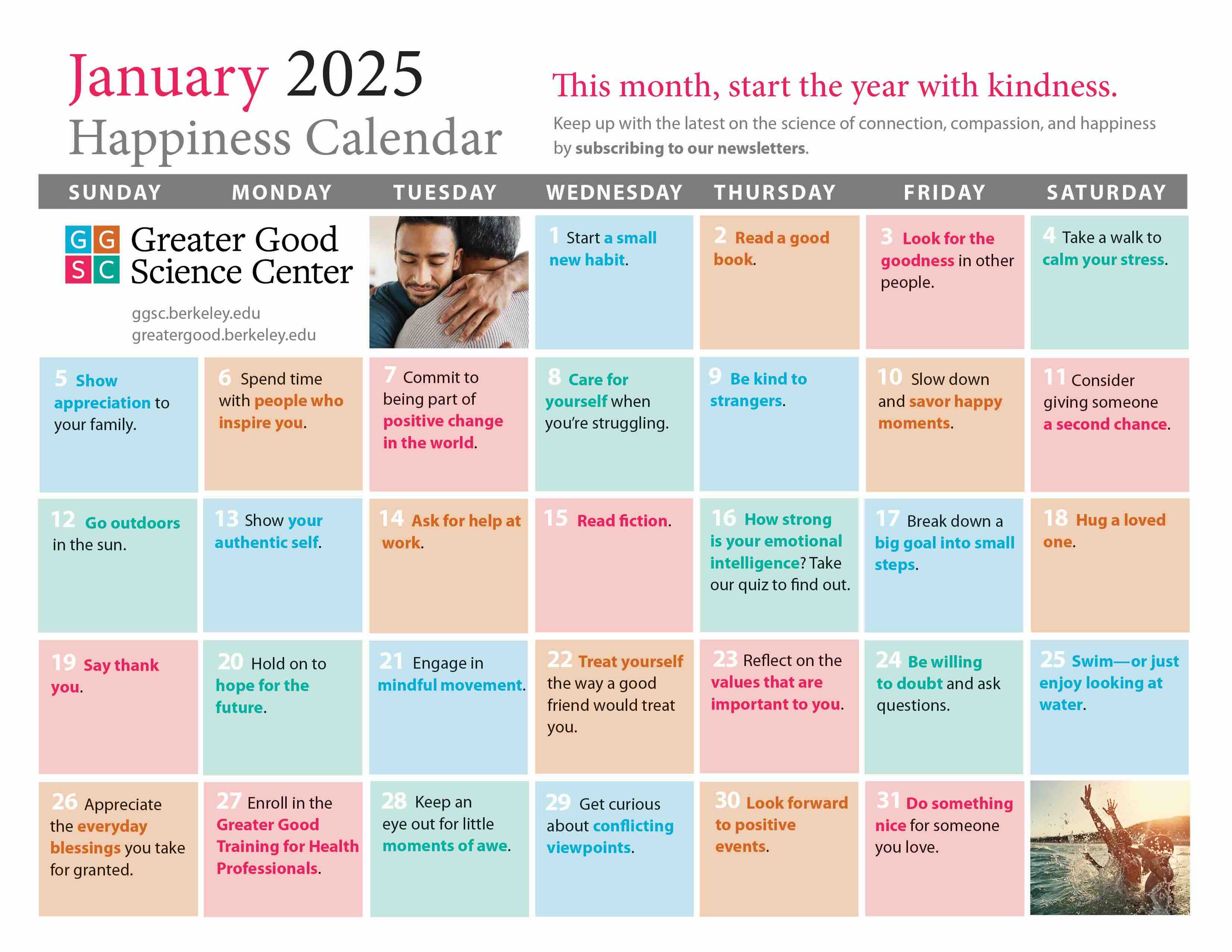 January 2025 happiness calendar