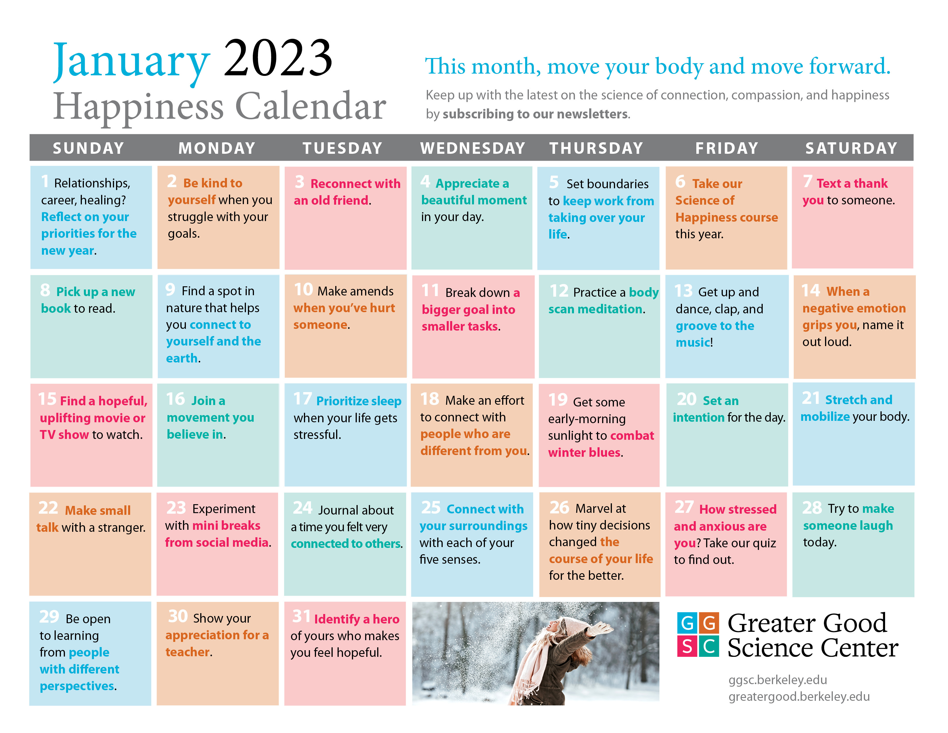 January 2023 happiness calendar