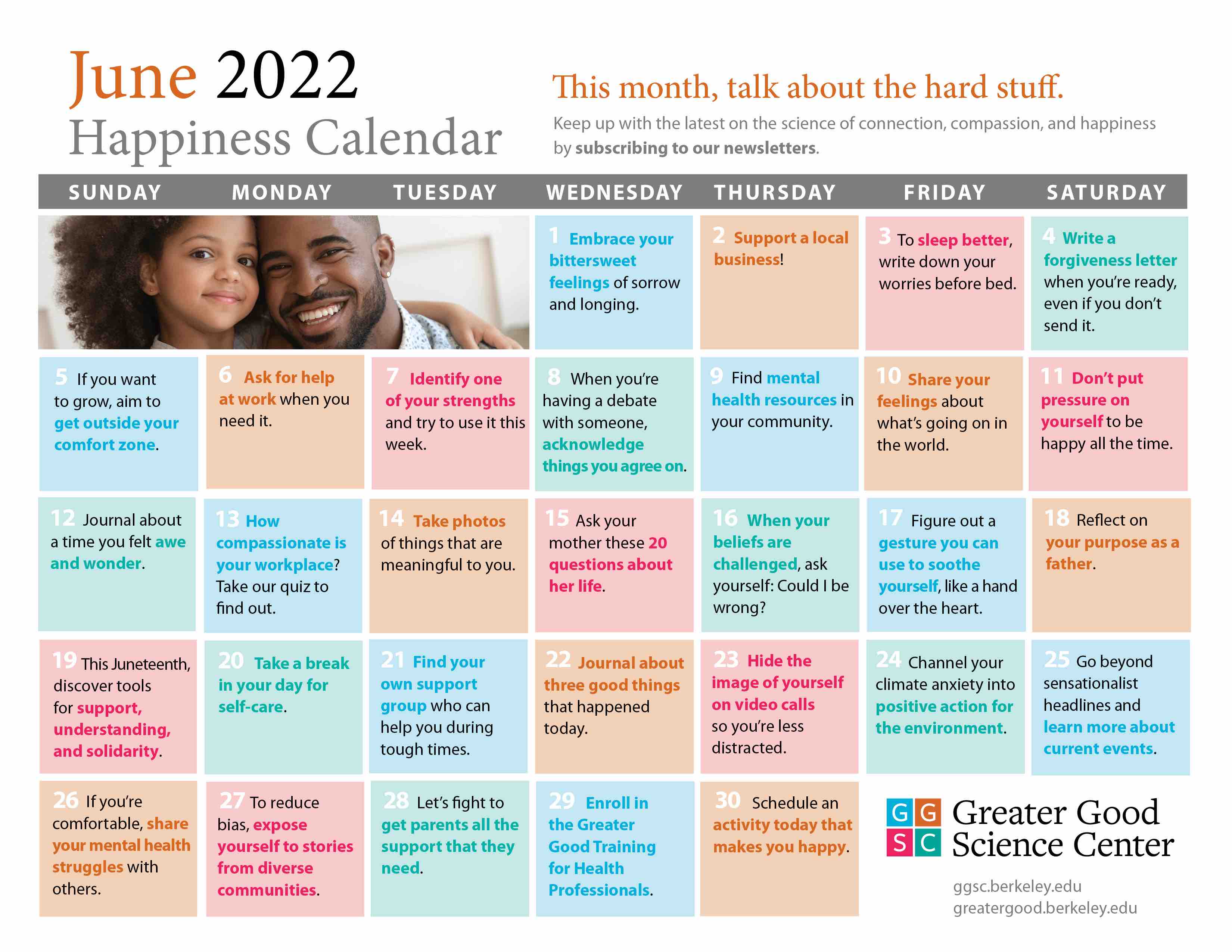 June 2022 happiness calendar