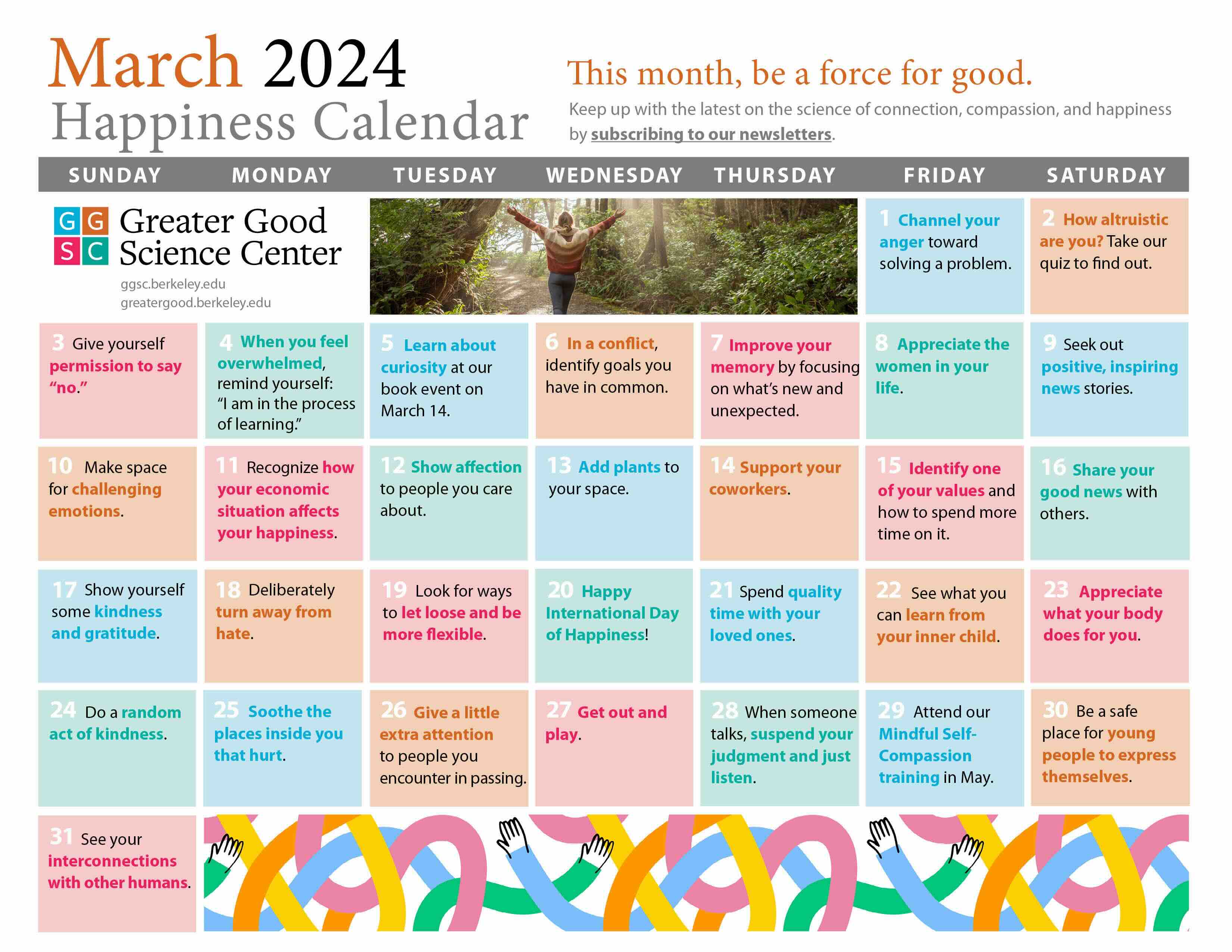 March 2024 happiness calendar