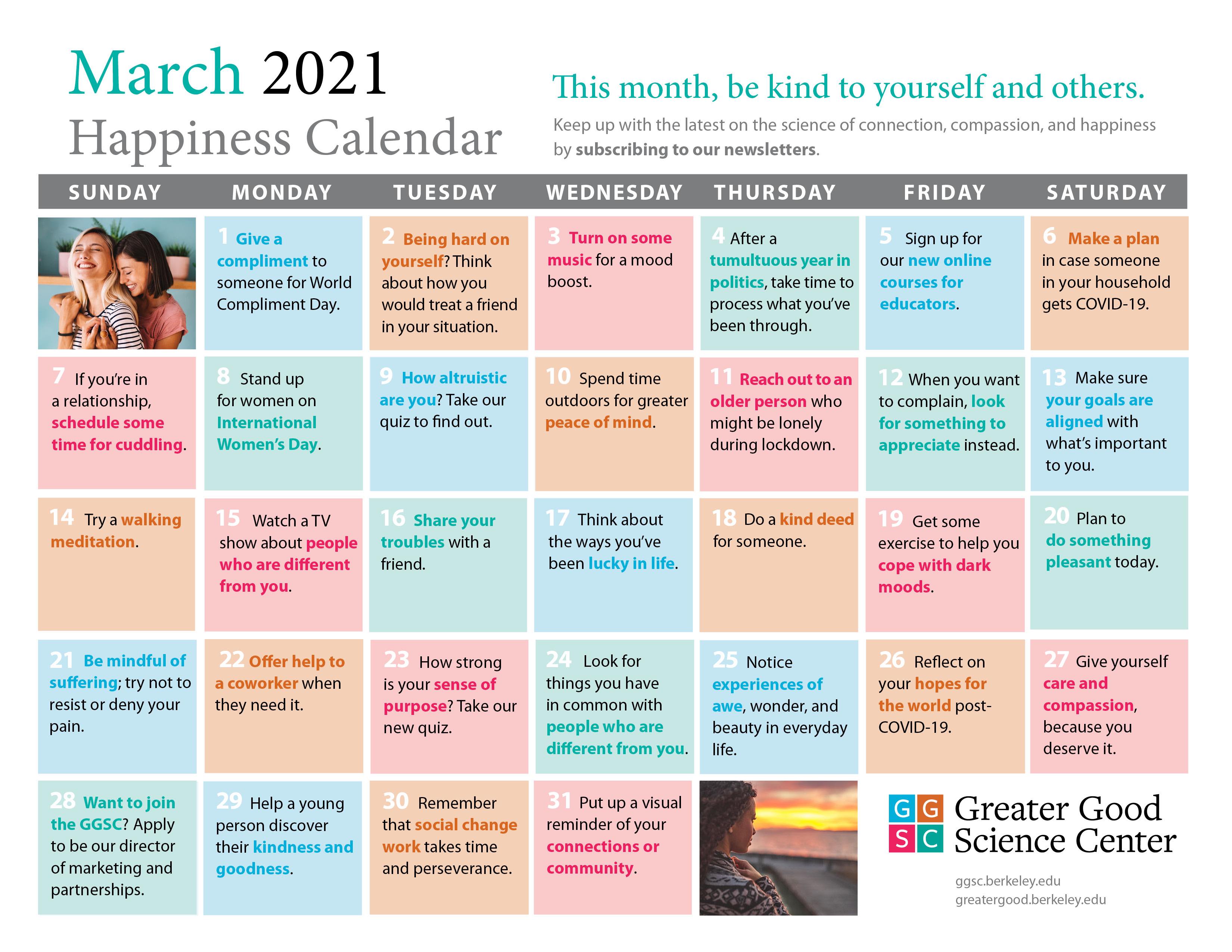 march happiness calendar