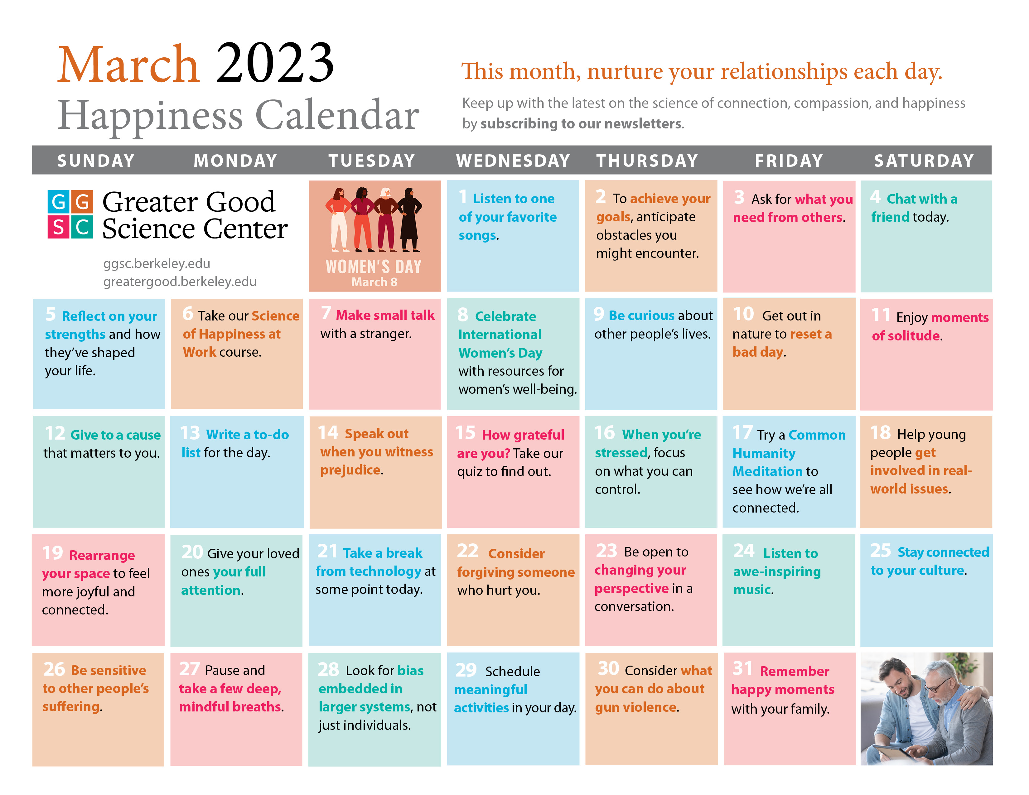 March 2023 happiness calendar