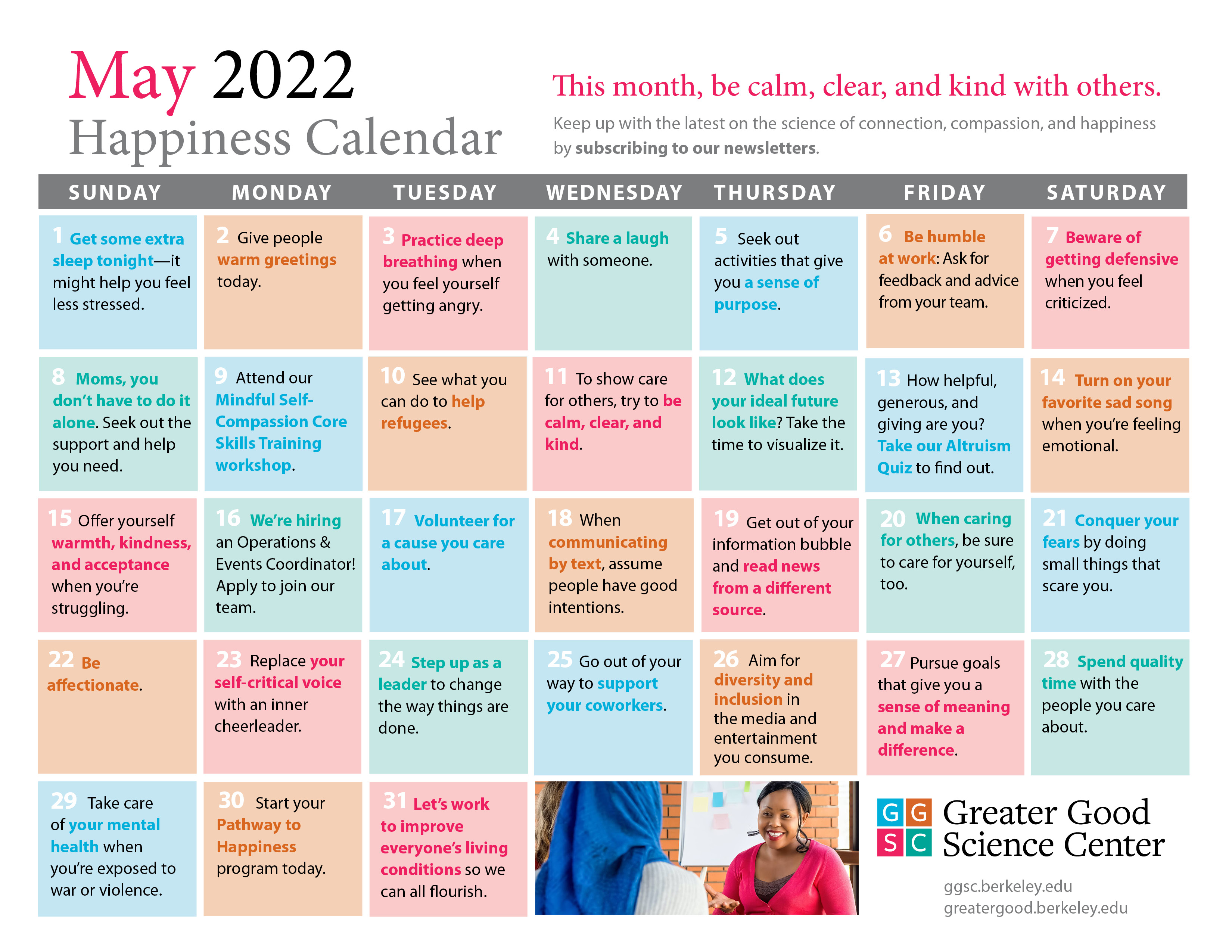 May 2022 happiness calendar