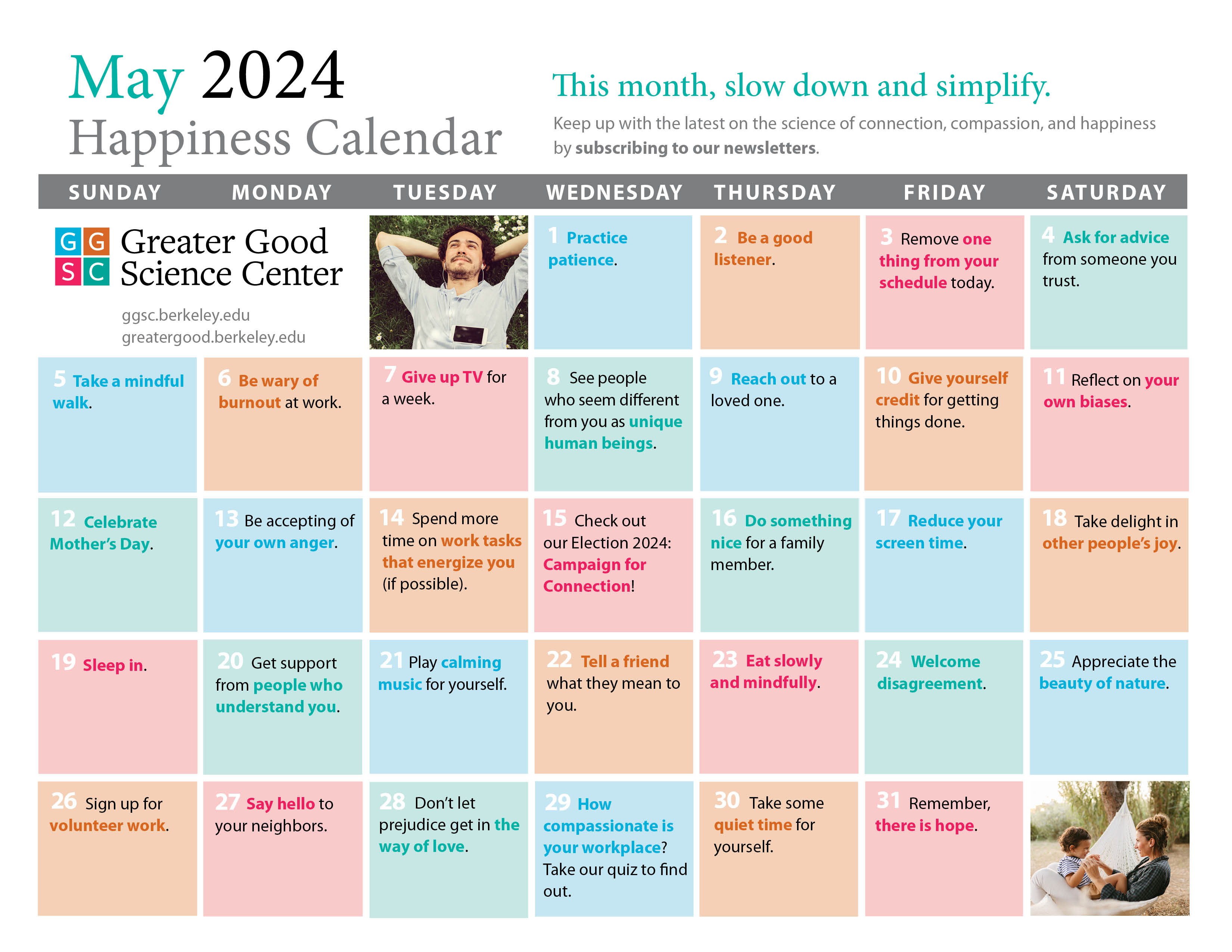 May 2024 happiness calendar