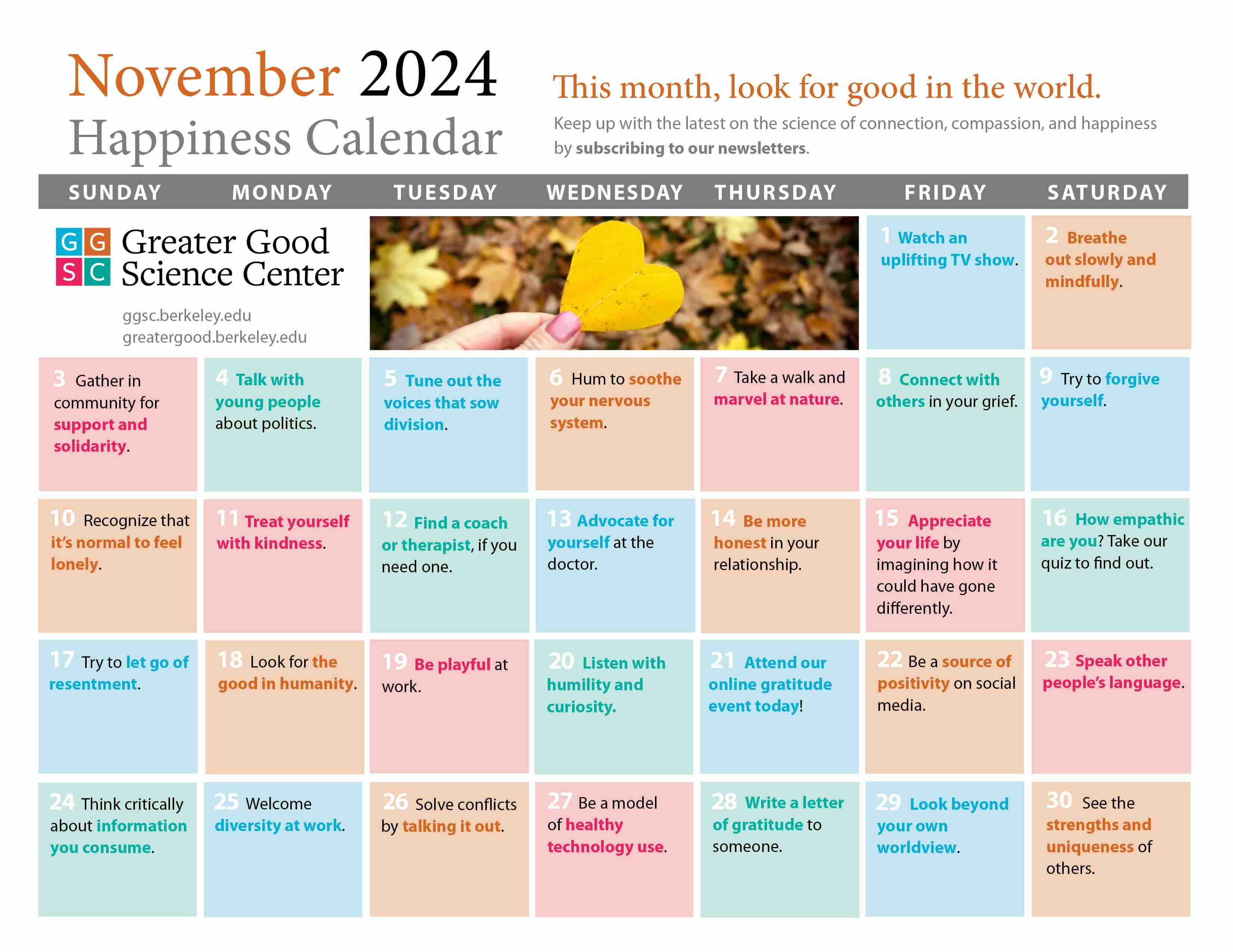 November 2024 happiness calendar