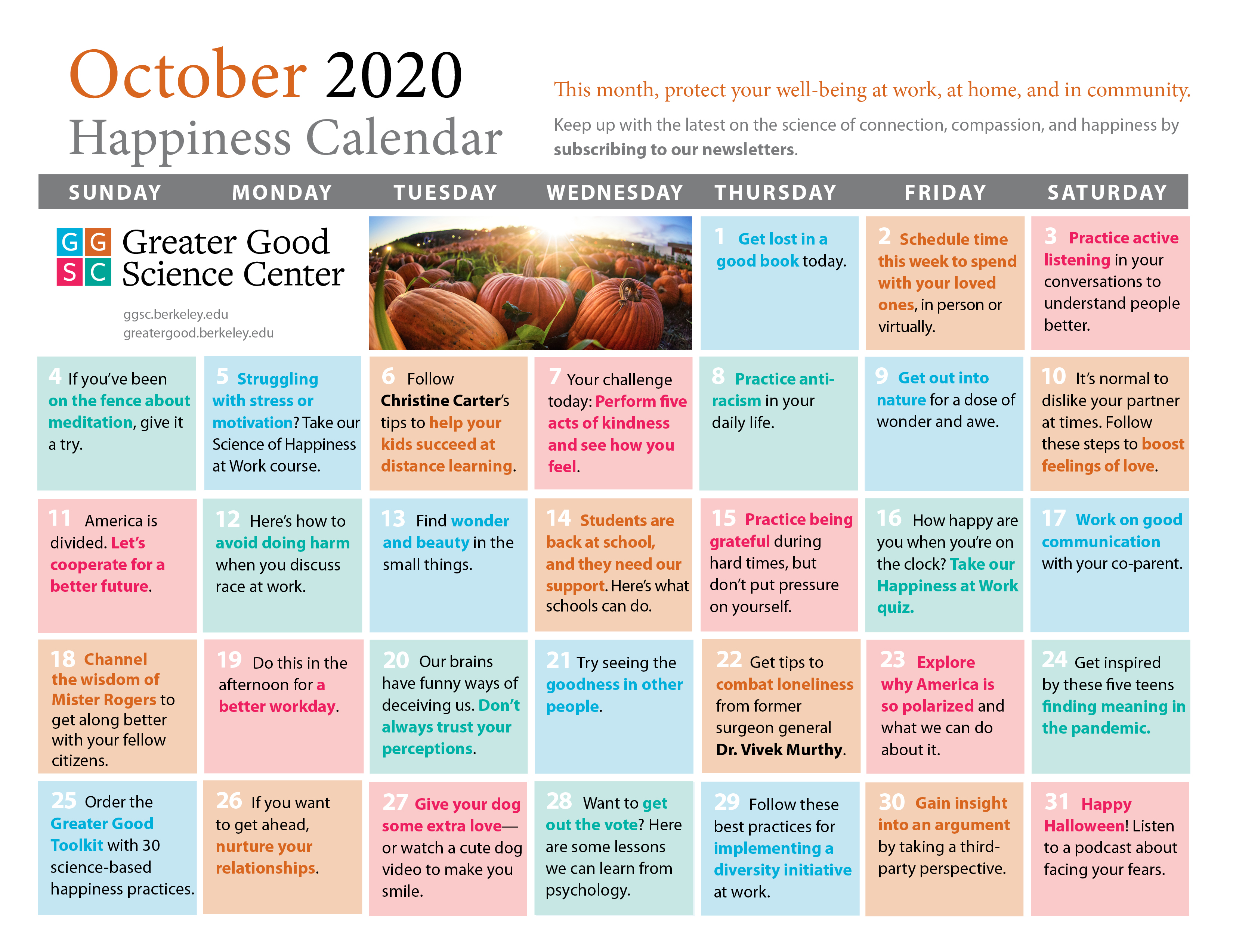 october happiness calendar