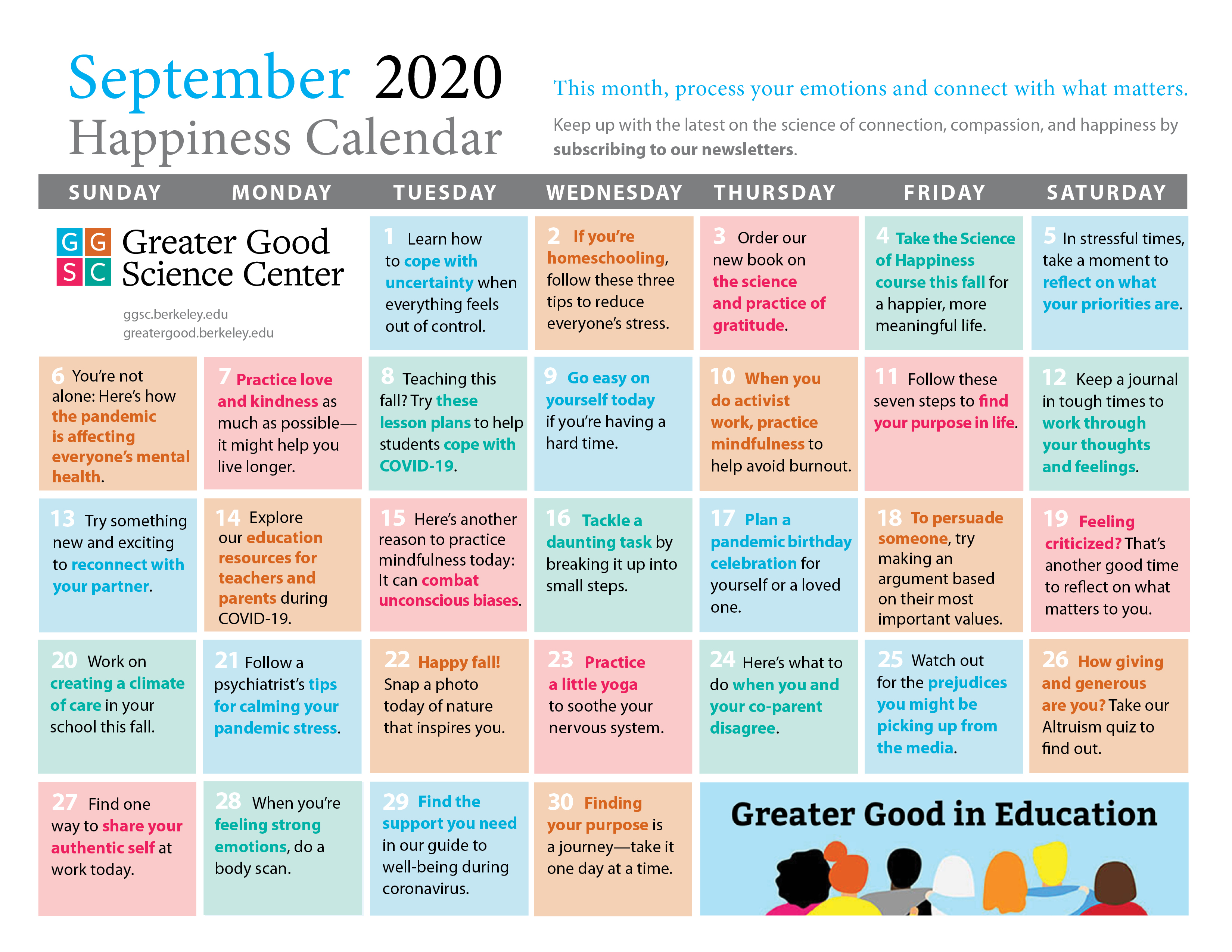 september happiness calendar