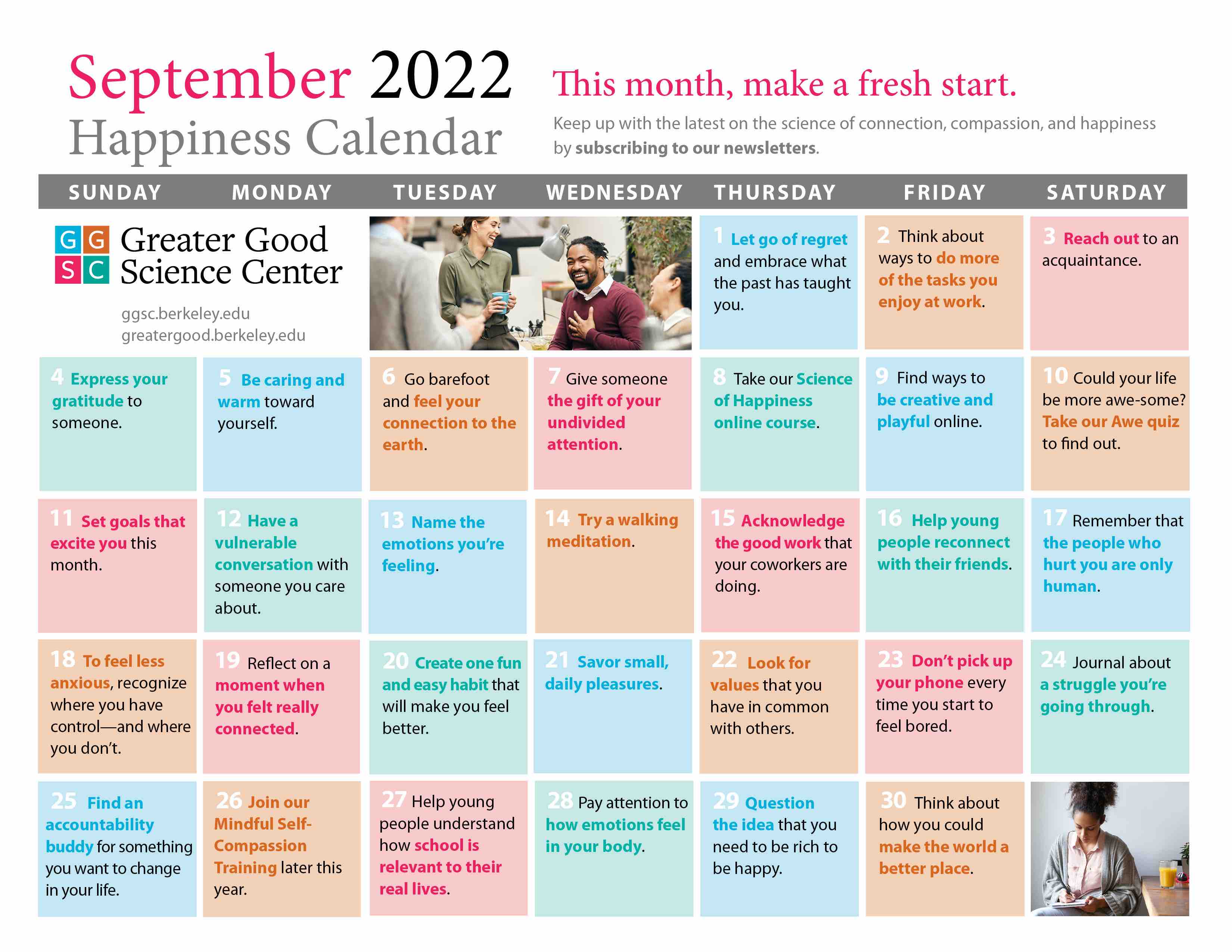 September 2022 happiness calendar