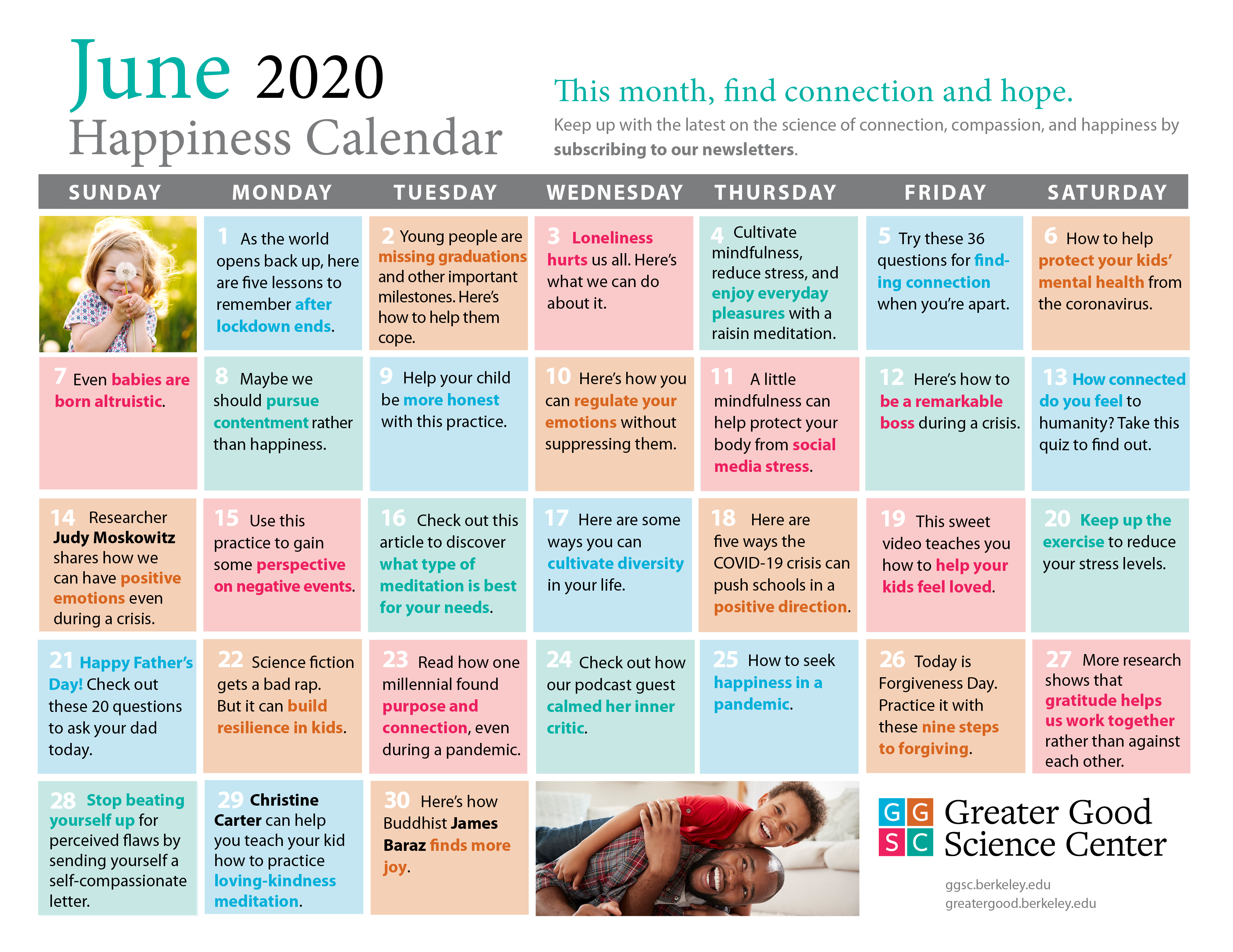 Your Greater Good Calendar for June 2020