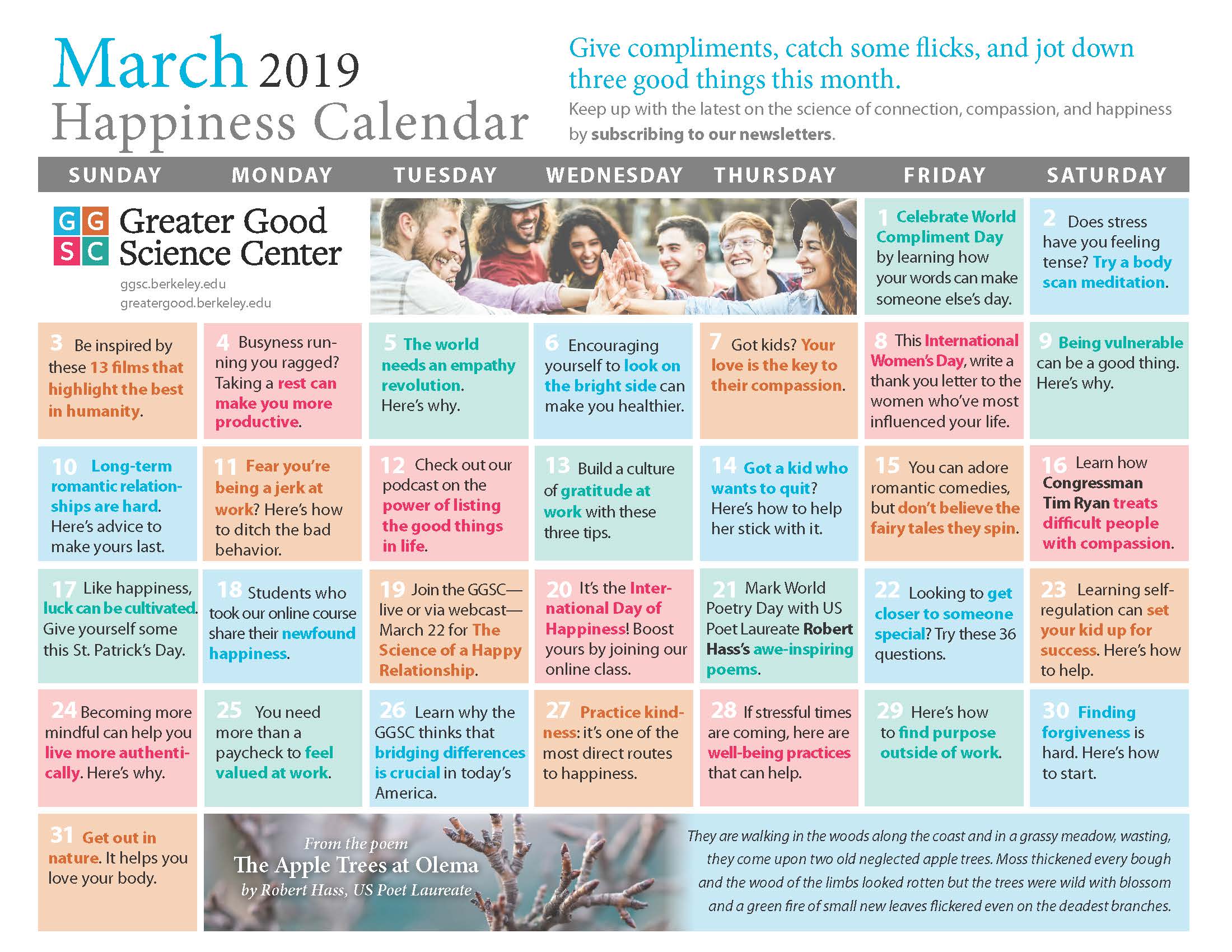 Your Happiness Calendar for March 2019