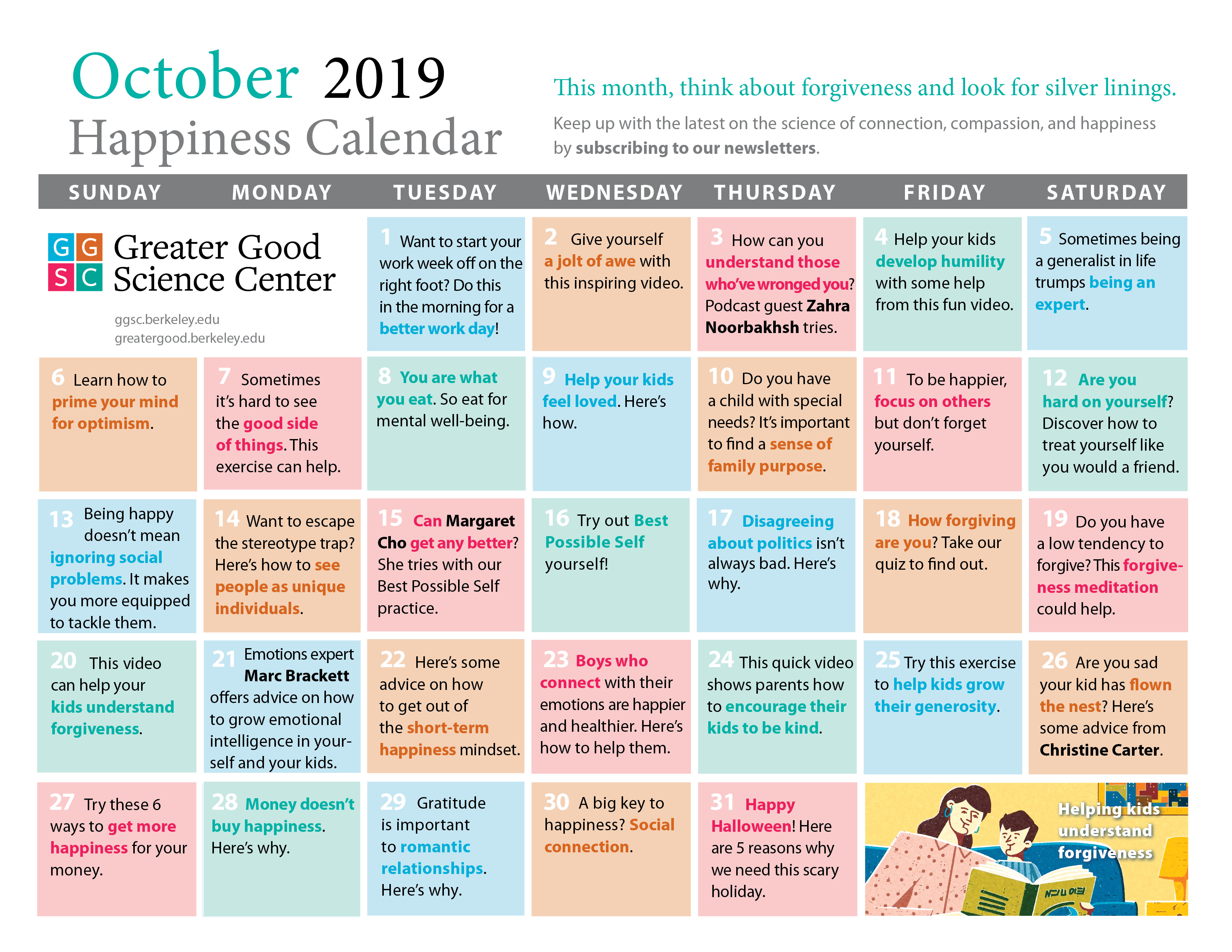October 2019 Happiness Calendar